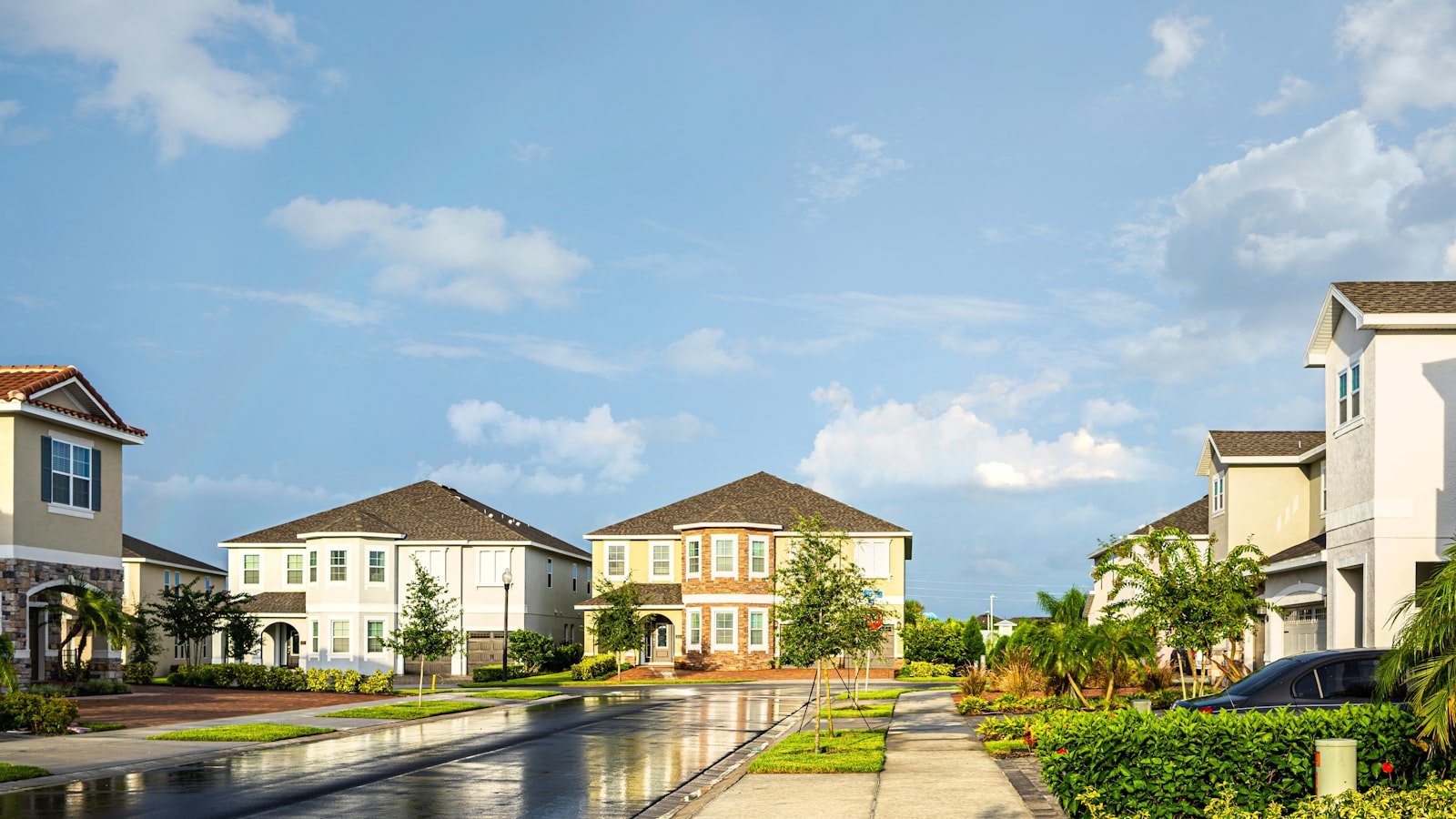 Florida suburban neighborhood at golden hour