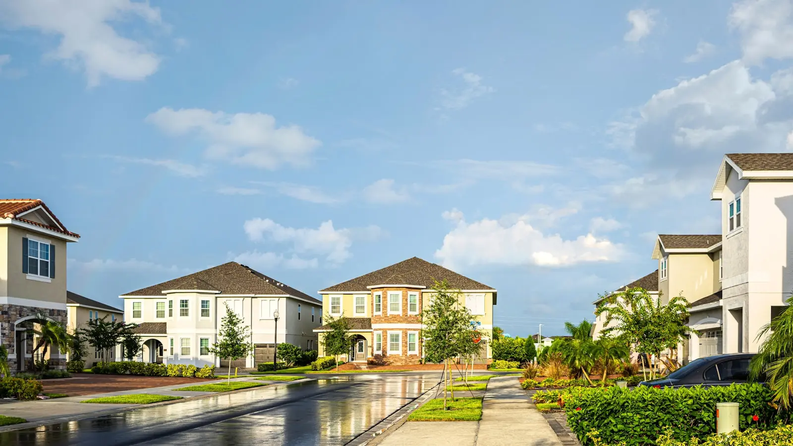 Florida suburban neighborhood at golden hour