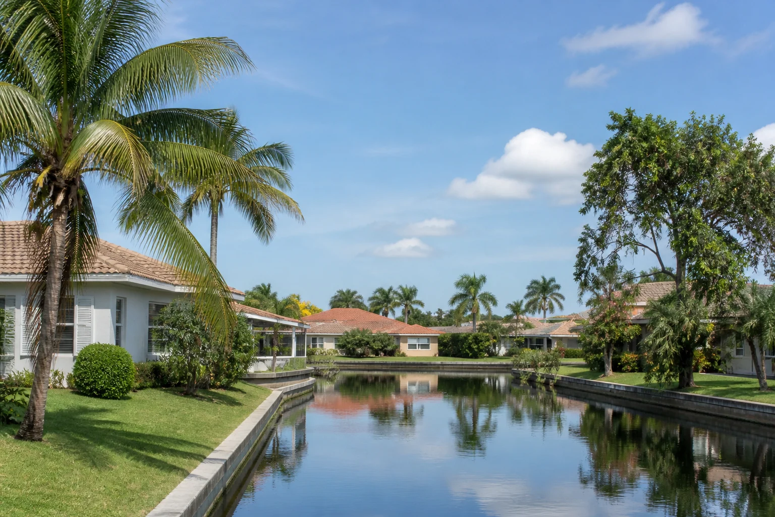 Everyday Florida homes with practical pitched roofs and mature landscaping