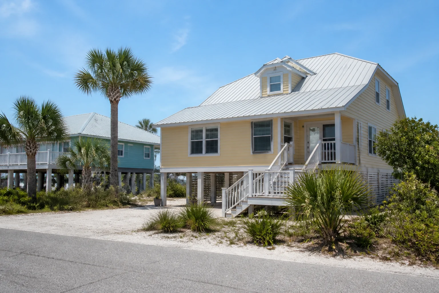 Everyday Florida homes with practical pitched roofs and mature landscaping
