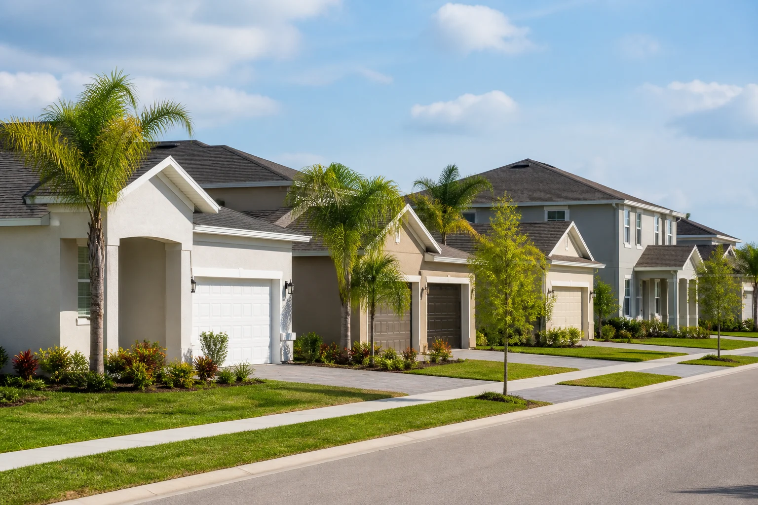 Everyday Florida homes with practical pitched roofs and mature landscaping
